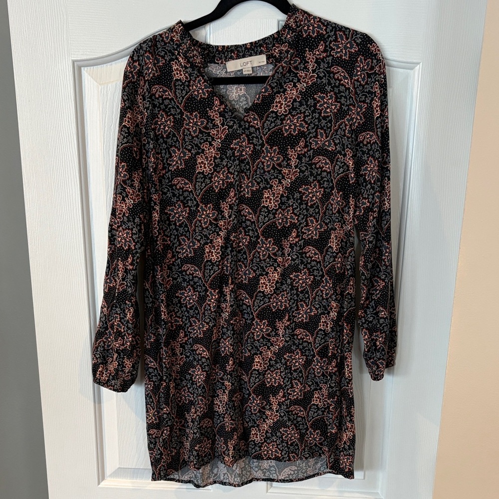 LOFT Black and Pink Floral Mini Dress